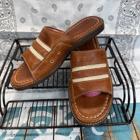 Tommy Bahama Anchors Away Leather Slide/Sandals Mens size 8M Tan EUC main image 5